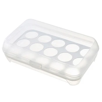 

Egg Tray for Refrigerator,15 Eggs Tray Holder with Lid,Portable Shatter-proof Covered Egg Container (White)