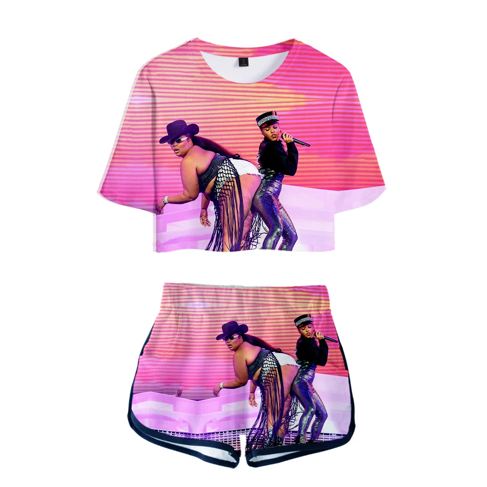 

LIZZO 3D Printed Sexy Two Piece Set Crop Top And Shorts Woman Fashion 2019 Summer Hip Hop Cute Matching Sets Club Outfits