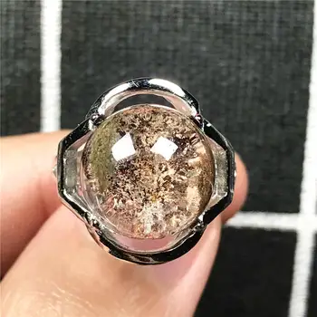 

12mm Top Natural Red Phantom Quartz Crystal Ring For Woman Man Oval Beads Ghost Garden Stone Silver Adjustable Ring Jewelry AAAA