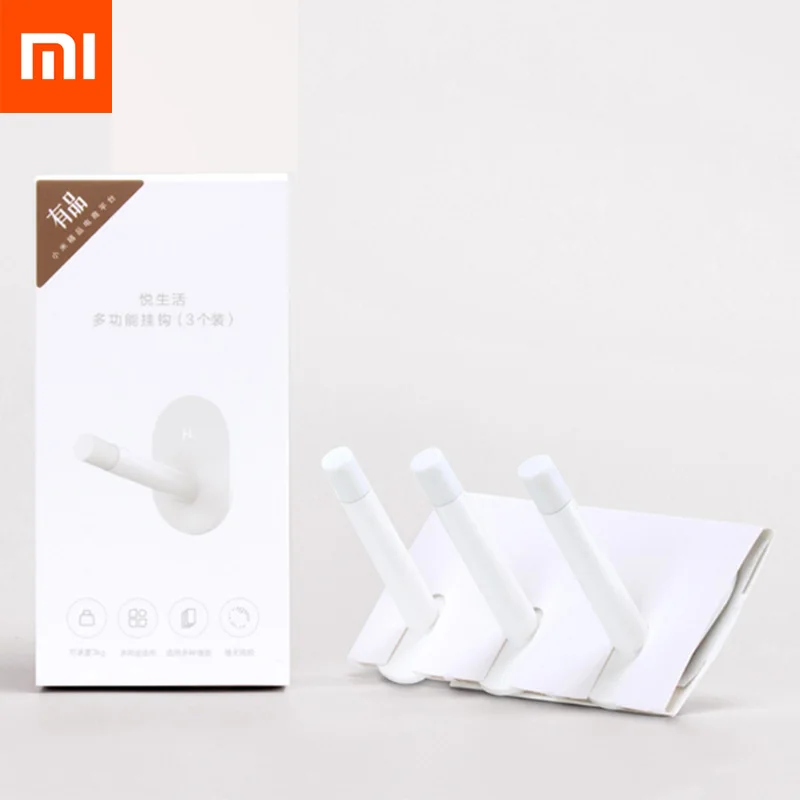 3pcs Xiaomi Mijia HL Little Self Adhesive Hooks Strong Kitchen Bathroom Closet Wall Hooks 3kg Max Load Hanger Hook Up - Color: White