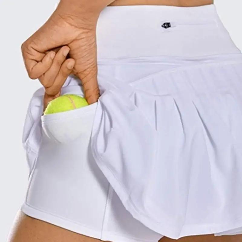 Women Plus Size 2-In-1 Tennis Skorts Quick-Dry Athletic Sports Running Pleated Shorts Skirts Golf Mid Waist With Pockets