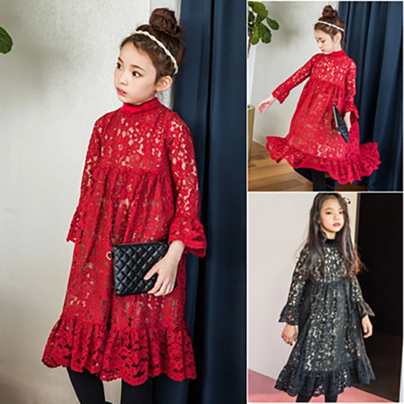 

Mommy and Me Clothes Family Matching Dress Solid Lace Long Sleeve Mother and Daughter Clothes Dress Women and Baby Girl's Dress