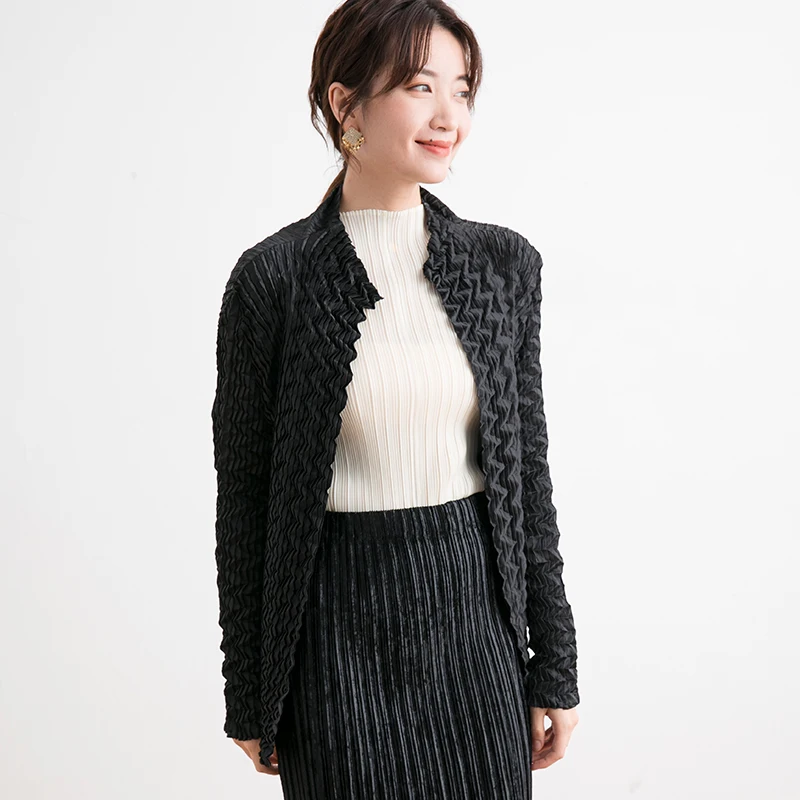 

Fold Cardigan Women's coat Spring and autumn Take out 2019 New pattern Temperament Black Diamond fold Long sleeves Women's wear