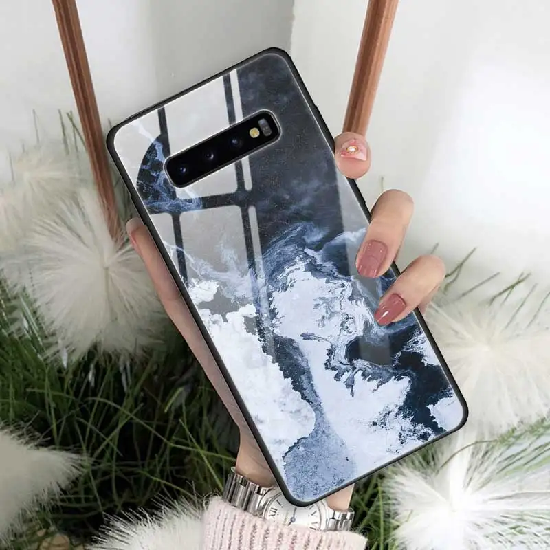 Мраморный Золотой Розовый блестящий чехол из закаленного стекла для samsung Galaxy S10 S10e S9 S8 Note9 Note 10 Plus 5G A50 A30 края из ТПУ - Цвет: 01