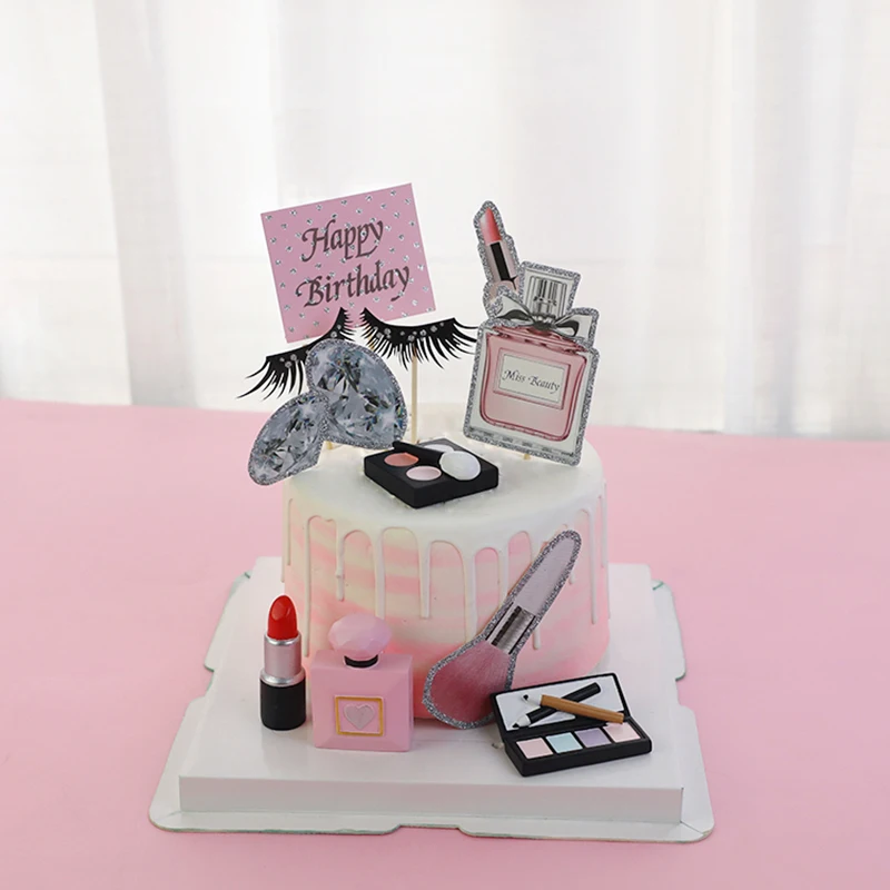 Decorações para bolo de aniversário com 13 peças, maquiagem topo sexy,  salto alto, garrafa de perfume, casamento, cupcake, decoração de bolo,  festa de aniversário - AliExpress