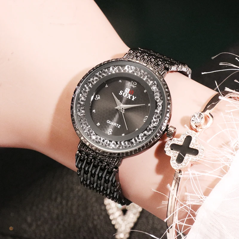 SOXY брендовые модные женские часы, стразы, Кварцевые женские наручные часы из нержавеющей стали, женские часы relógio montre, женские часы