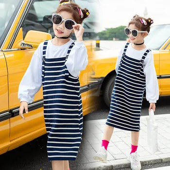 

Casual Girls Overalls Soft Striped Loosed Suspender Skirts Fashion Baby Girls Dresses Kids Outfits Vestidos for 6 8 10 12 Year
