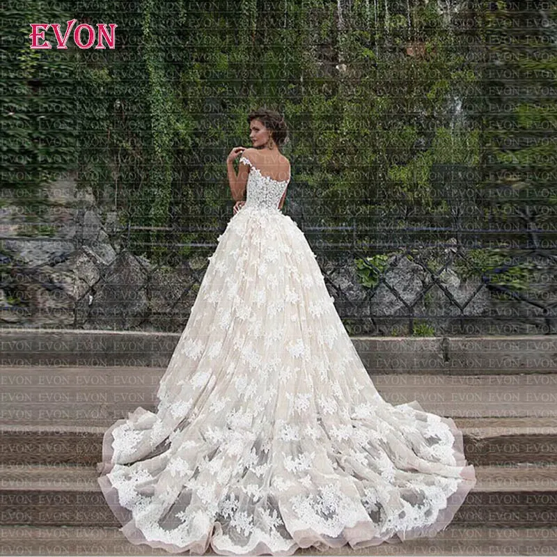 Robe De Mariee Роскошные кружевные бальные Свадебные платья принцессы Элегантный головной убор рукава совок Пуговицы Свадебные платья Vestido De Noiva