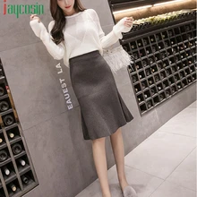 Женская Повседневная офисная юбка, летняя, Вязанная, с разрезом, дышащая, элегантная, Женская юбка размера плюс, одноцветная, с высокой талией, сумка, бедра, вечерние, юбка