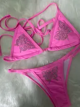 Conjunto de Bikini con diamantes de imitación para mujer, bañador Sexy de mariposa, ropa de playa, traje de baño con Push-Up, ropa de baño 2021
