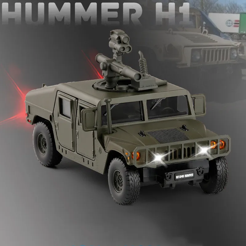 Продукт 1:32 Hummer H1 военная модель сплава, моделирование 6 дверей звук и свет внедорожные игрушки, детские подарки - Цвет: ArmyGreen