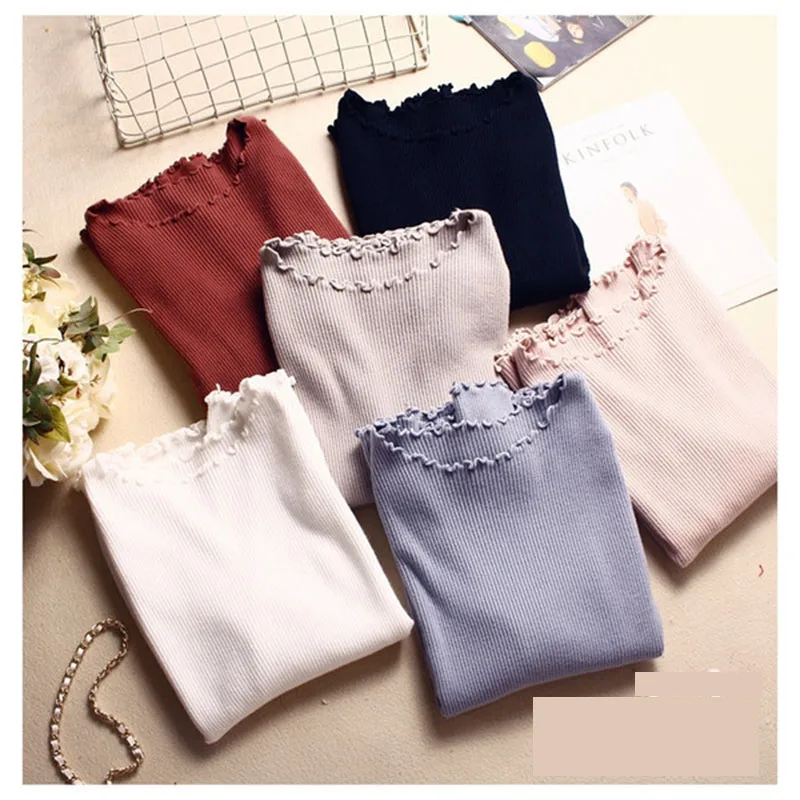 

High collar pleated sweater female high elastic Slim 2019 autumn and winter fashion sweater sexy knit pink white black coat