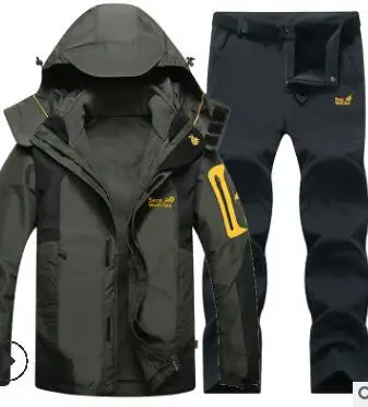 Winter Ski Suit for Men Fleece Warm Windproof Waterproof Skiing Suits Snowboarding Set Male Outdoor Ski jacket+Softshell Pant - Цвет: 8