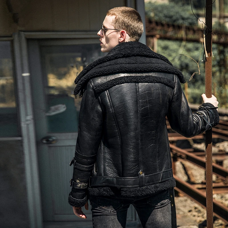 Мужское зимнее утепленное меховое кожаное пальто мужская куртка из овечьей кожи