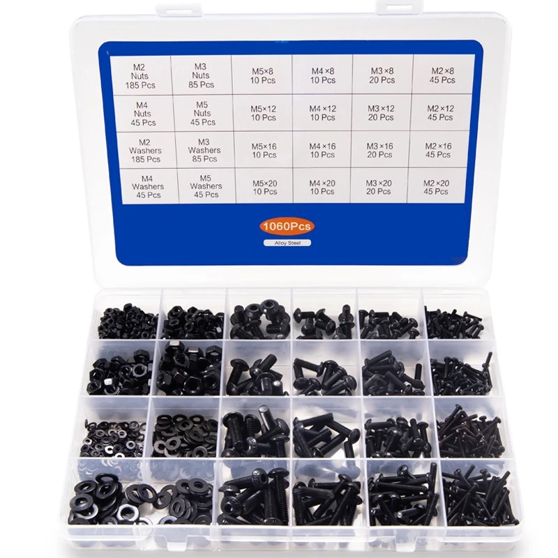 

1060Pcs M2 M3 M4 M5 Stainless Steel Hexagon Round Head with Nut Assortment Kit