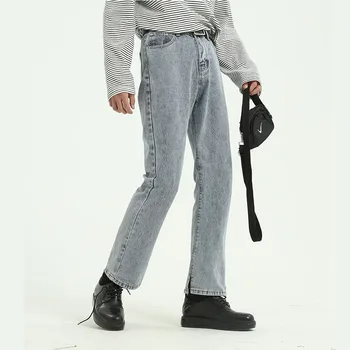 

Male Streetwear Hip Hop Loose Denim Trousers Men Vintage Blue Gray Casual Classic Straight Jeans Pants Japan Korea Style Pant