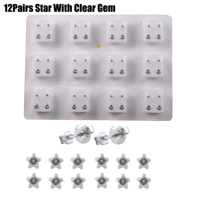 Sterilized Dozen Pack Gold & Silver Color Ear Cartilage Tragus Piercing Stud Earring Mixed Colors Shape Star Heart Pearl