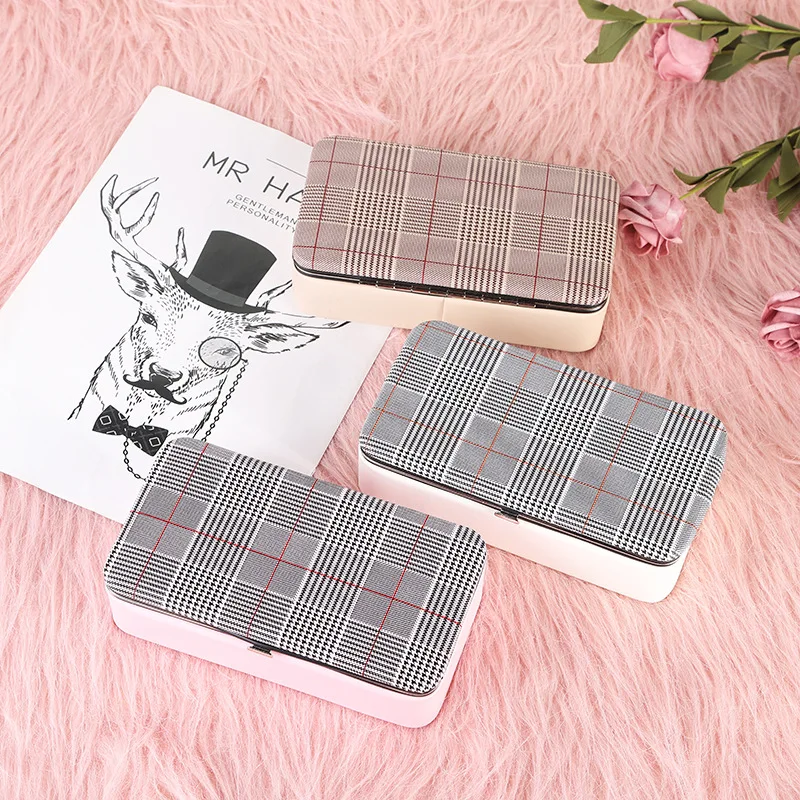 

Plaid classic jewelry box delicate mini Pu square single-layer storage box home decoration box