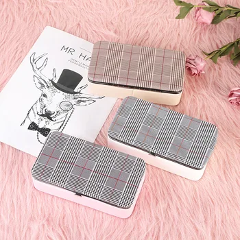 

Plaid classic jewelry box delicate mini Pu square single-layer storage box home decoration box