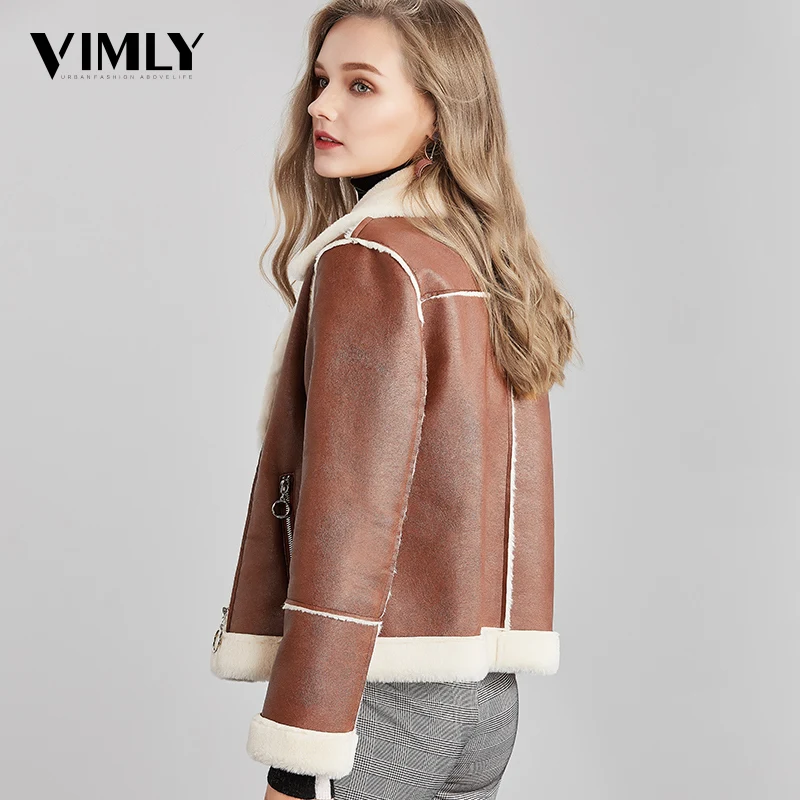 Vimly, женские зимние толстые мотоциклетные кожаные куртки, Женская Повседневная Верхняя одежда из искусственной кожи с кроличьим мехом, теплая стильная куртка в уличном стиле, пальто