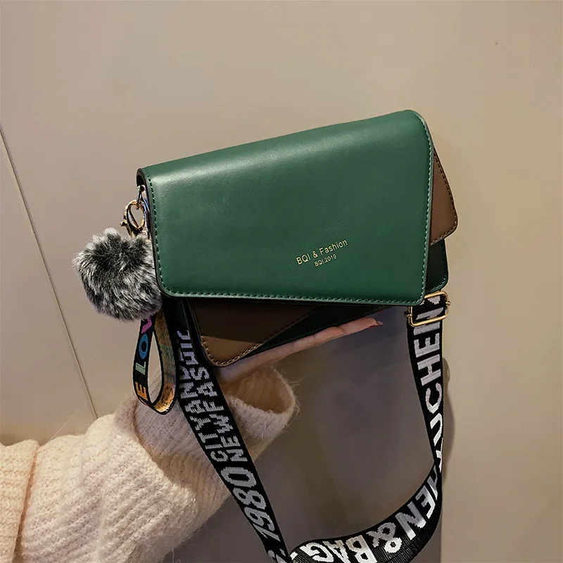 

Autumn And Winter Irregular Non-mainstream Western Style WOMEN'S Bag 2019 New Style Fuzzy Ball Pendant Shoulder Bag Contrast Col