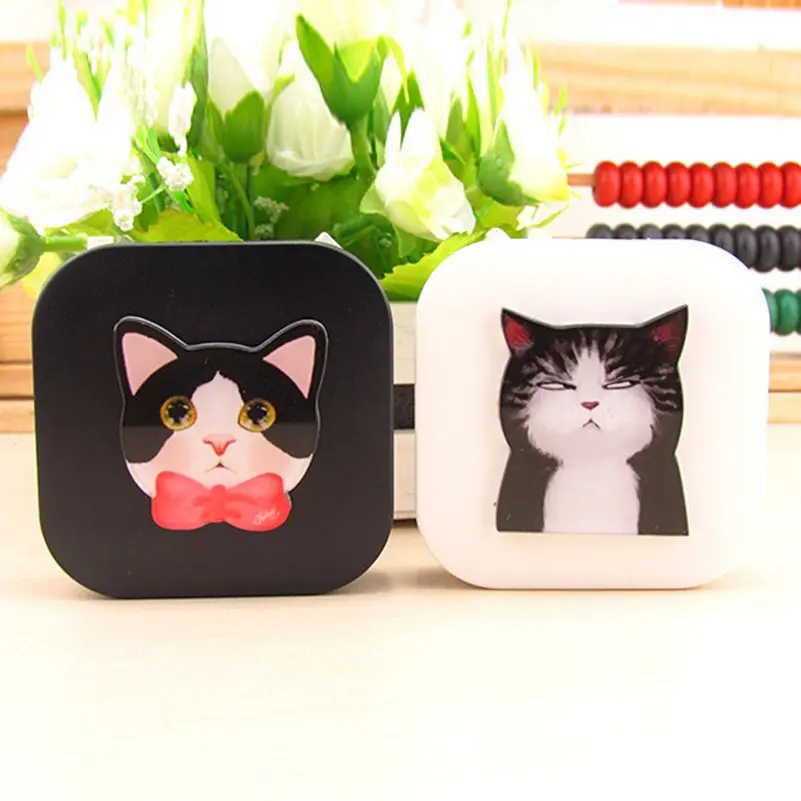 Портативный DIY акриловый чехол для контактных линз с милой собачкой кошкой и животными с зеркальными контактными линзами контейнер для объективов дорожный набор держатель