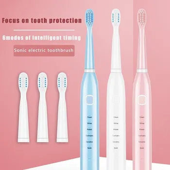 

Sonic Electric Toothbrush USB Rechargeable Timer IPX7 With 5 Modes 4 Brush Heads Oral Clean Tooth Brush