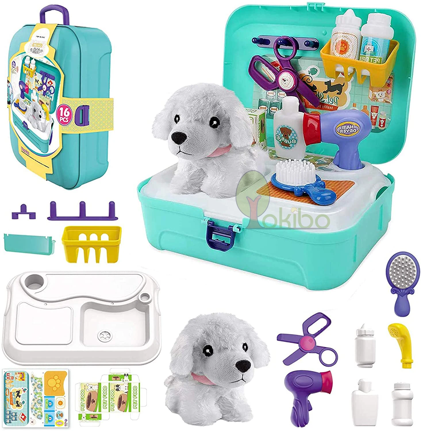 

Pretend Play Toys Pet Care Play Set Doctor Kit for Kids Feeding Dog Cat Backpack Gifts for Girls Boys Deformation Cat Dog Toy
