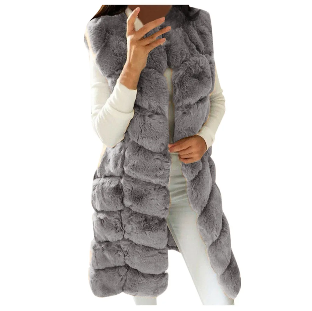 Женский жилет из искусственного меха, жилет без рукавов, теплая куртка, пальто, верхняя одежда, женские теплые пальто из искусственного лисьего меха - Цвет: Gray