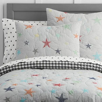 

Children Applique Sky Stars Quilts For Bed Bedspread 3pcs Washed Quilted Bed Cover Sheets Coverlet Summer Blanket
