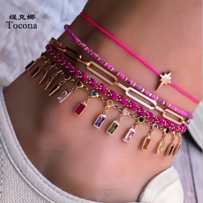 Tocona 5pcs/sets Colorful Crystal Stone Tassel Anklets Bracelets for Women Lighting Bead Foot Chain Bohemian Jewelry 9067 Tocona 5pcs/sets Colorful Crystal Stone Tassel Anklets Bracelets for Women Lighting Bead Foot Chain Bohemian Jewelry 9067