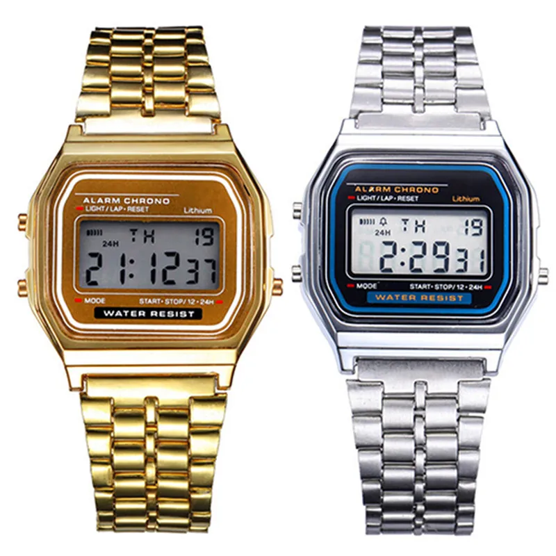 

Women Men Unisex Watch Gold Silver Vintage Stainless Steel LED Sports Military Wristwatches Electronic Digital Watches Present