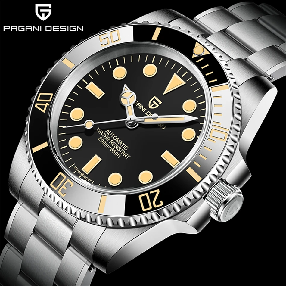 PAGANI DESIGN New 40mm Diving Wristwatch Retro Luxury Sapphire  NH35 Men's Automatic Mechanical Watches 200M Waterproof Luminous