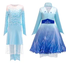 Детское платье Анны для девочек, Снежная королева 2, осенняя одежда с длинными рукавами, Детский карнавальный костюм Эльзы, аксессуары, парик