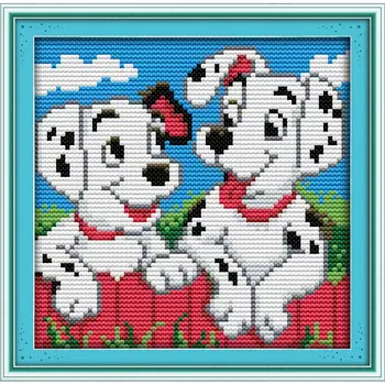 

Joy Sunday Two Spots Dog Printed Cross Stitch Kit Paintings 11&14CT DMS Cross Stitch Pattern DIY Embroider Needlework Sets