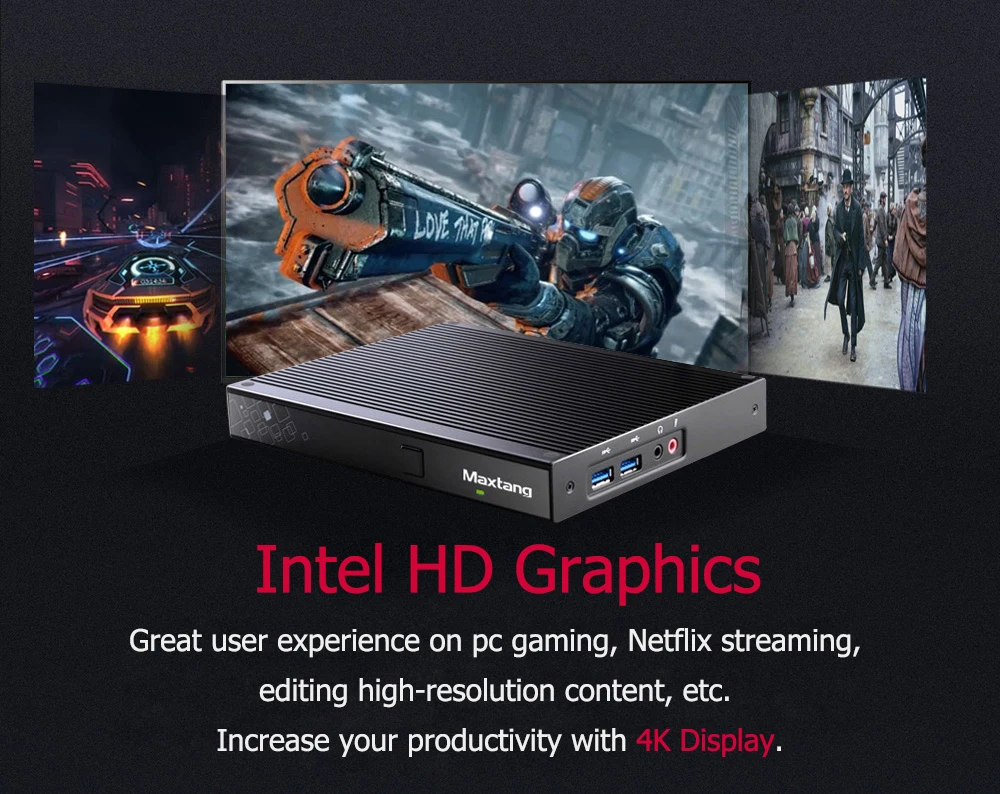 Maxtang Fanless Mini PC with Intel Celeron J3455 Quad Core, Windows 10, Dual WiFi, HDMI, DP, USB-C, 4K Gaming Computer. Description Image.This Product Can Be Found With The Tag Names Barebone Mini PC, Computer Office, Mini pc