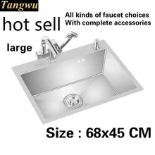 Модная кухонная раковина большая прочная 304 нержавеющая сталь ручная работа один слот Горячая 680x450 мм