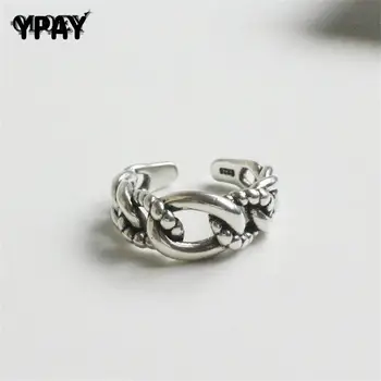 

YPAY Real 925 Sterling Silver Open Ring for Women Twist Chain Vintage Fine Jewelry Trendy Style Finger Rings Wholesale YMR246