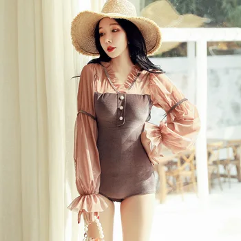 

Swimwear Women One Piece Bathing Clothes Suits For Vintage Swimsuit Female Korean Ins Web Hot Winter Long Sleeve Suit Animal