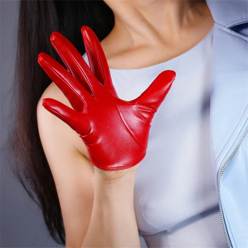 Ultra Short Leather Gloves 13cm Emulation Leather Imitation Sheepskin PU Unlined Female Christmas Red Women Gloves WPU126