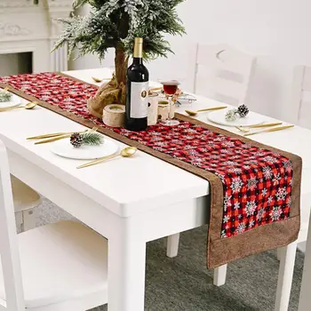 

Christmas decorations plaid cloth snowflake table runner tablecloth red plaid layout restaurant placemat and black V8Q4