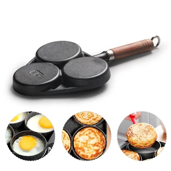 

3 Hole Omelet Pan for Burger Eggs Ham Pancake Maker Wooden Handle Frying Pot Non-stick Cooking Breakfast new