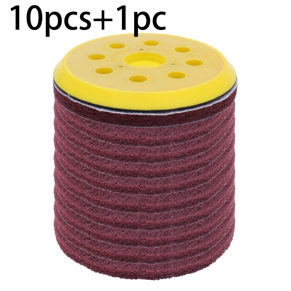 11Pcs 125mm Round Scouring Pads Discs Sand Sheets With 8 Hole Hook And Loop Disc Polish Backing Pad Scour Tools