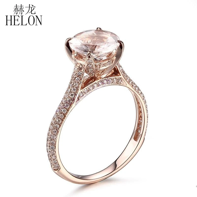 HELON Твердые 10 к розовое золото безупречный круглый 1.4ct натуральный морганит и 0.4ct алмаз женское кольцо для помолвки Свадебные драгоценные камни ювелирные изделия