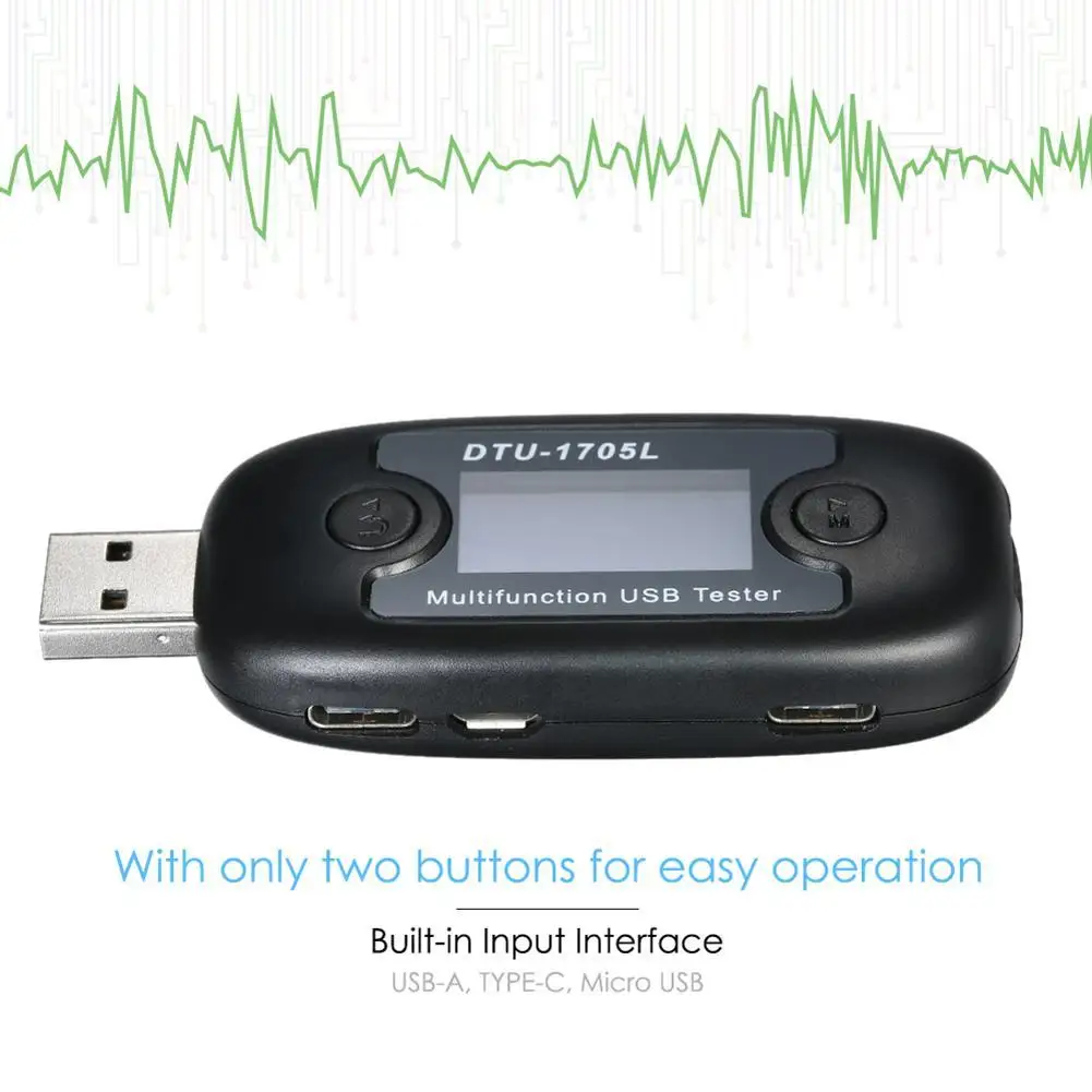 DTU1705L Быстрая зарядка тип-c USB ЖК-тестер Напряжение Ток измеритель мощности черный