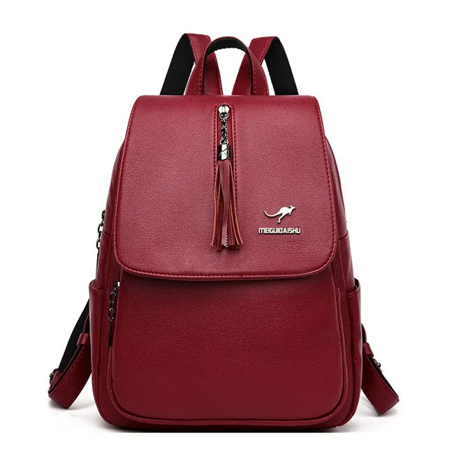 Модный кожаный рюкзак с защитой от кражи, дизайнерские женские рюкзаки, Женская дорожная сумка, одноцветные школьные рюкзаки для девочек-подростков - Цвет: Red