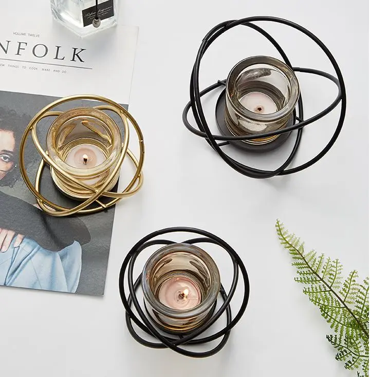 Creative Geometric Iron Candlestick Matching Tealight Minimalist Wedding Party Home Decor Accessories