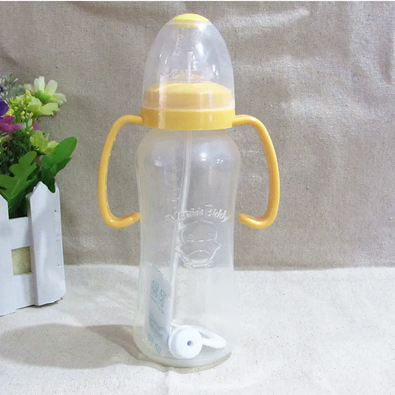 

Infants Standard Caliber Plastic Milk Bottle with Cross Holes Pacifier Grip Straw Feeding Bottle 300ml Water Bottle
