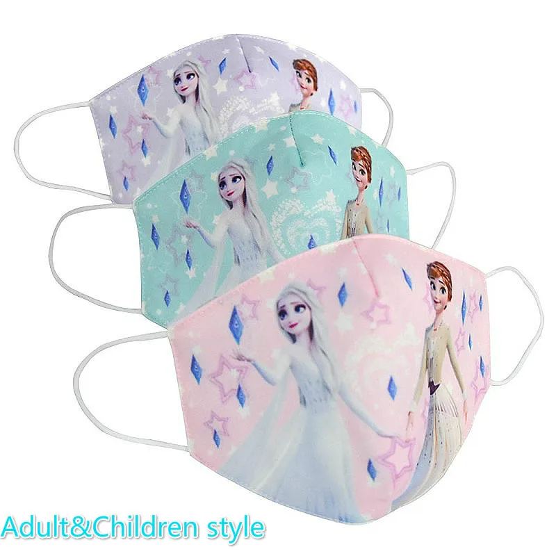 

2020 New Elsa Anna Children Face Masks Daily Dustproof Breathable Anti-fog Haze Mask Adult Sun-resistant Cartoon Print Face Mask