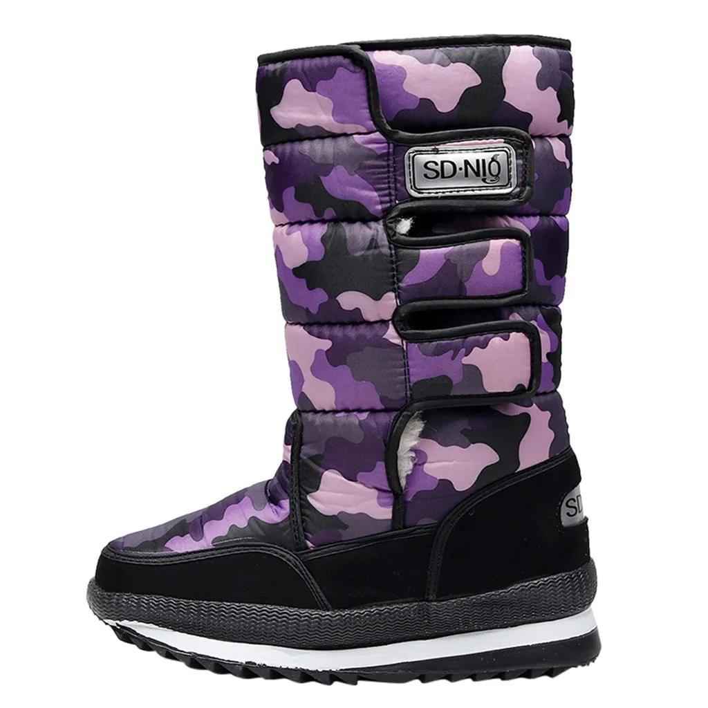 Фиолетовый Winter Waterproof Boots Women's Warm Hook High Tube Waterproof Casual Booties High Quality snow boots plush boots winter - Цвет: Фиолетовый